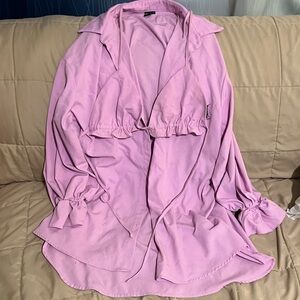 Lavender pinkish Long-Sleeve Blouse with and matching triangle bikini top.